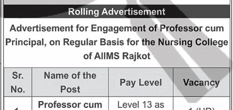 AIIMS Rajkot Nursing Principal Recruitment 2026