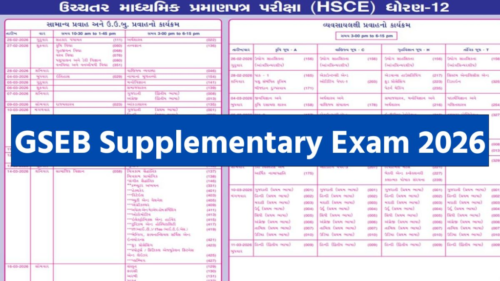 GSEB 12th Supplementary Exam 2026