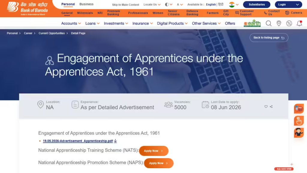 BOB Apprentice Recruitment 2026